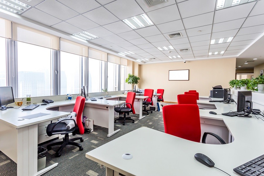 An office with an open-floor plan.